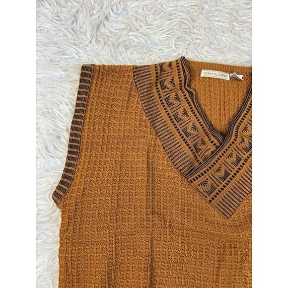 Adam Sloane Vintage 70s Mens Yellow Gold Waffle Knit Sweater Vest Size Large - Picture 8 of 10
